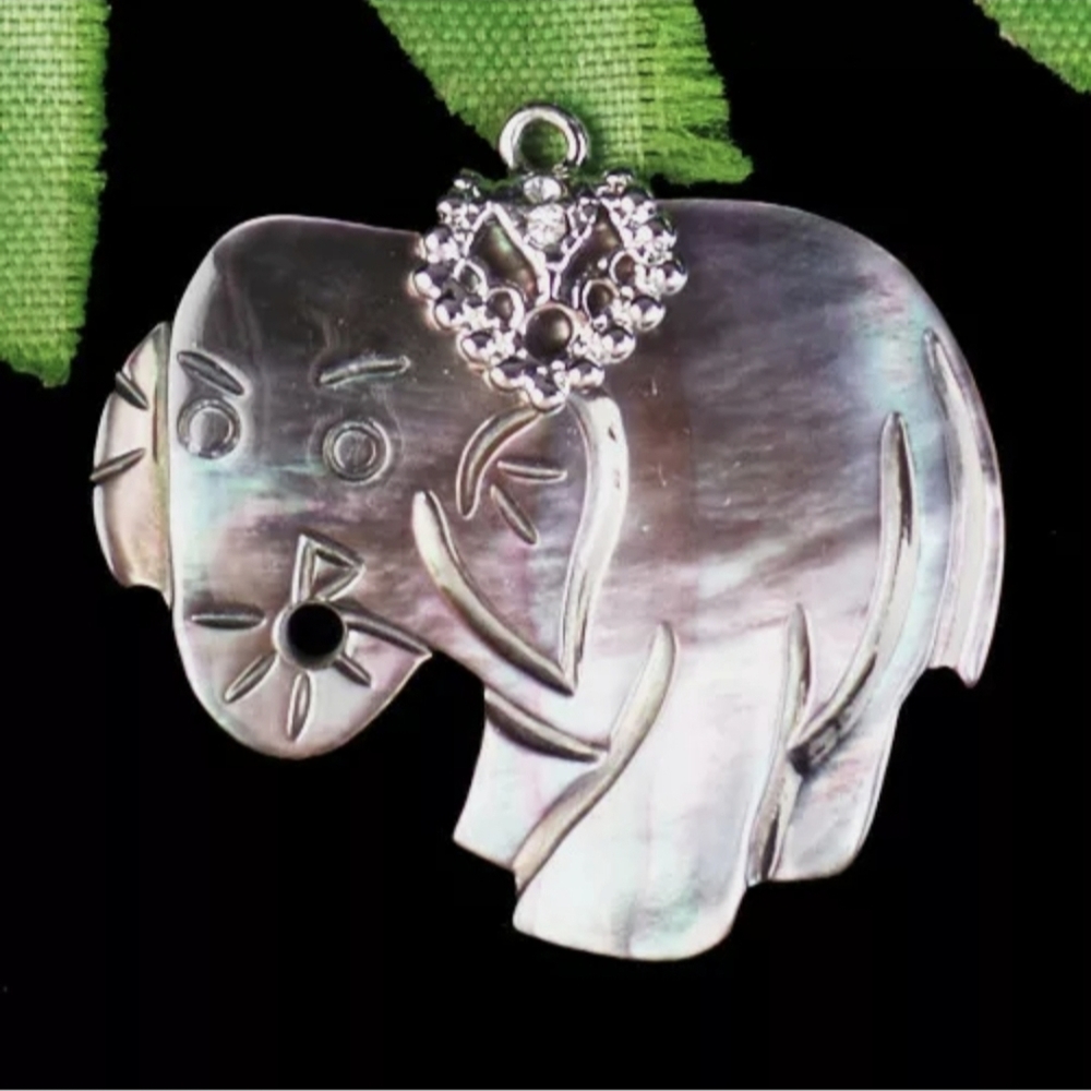 New Carved Abalone Shell Elephant Pendant.